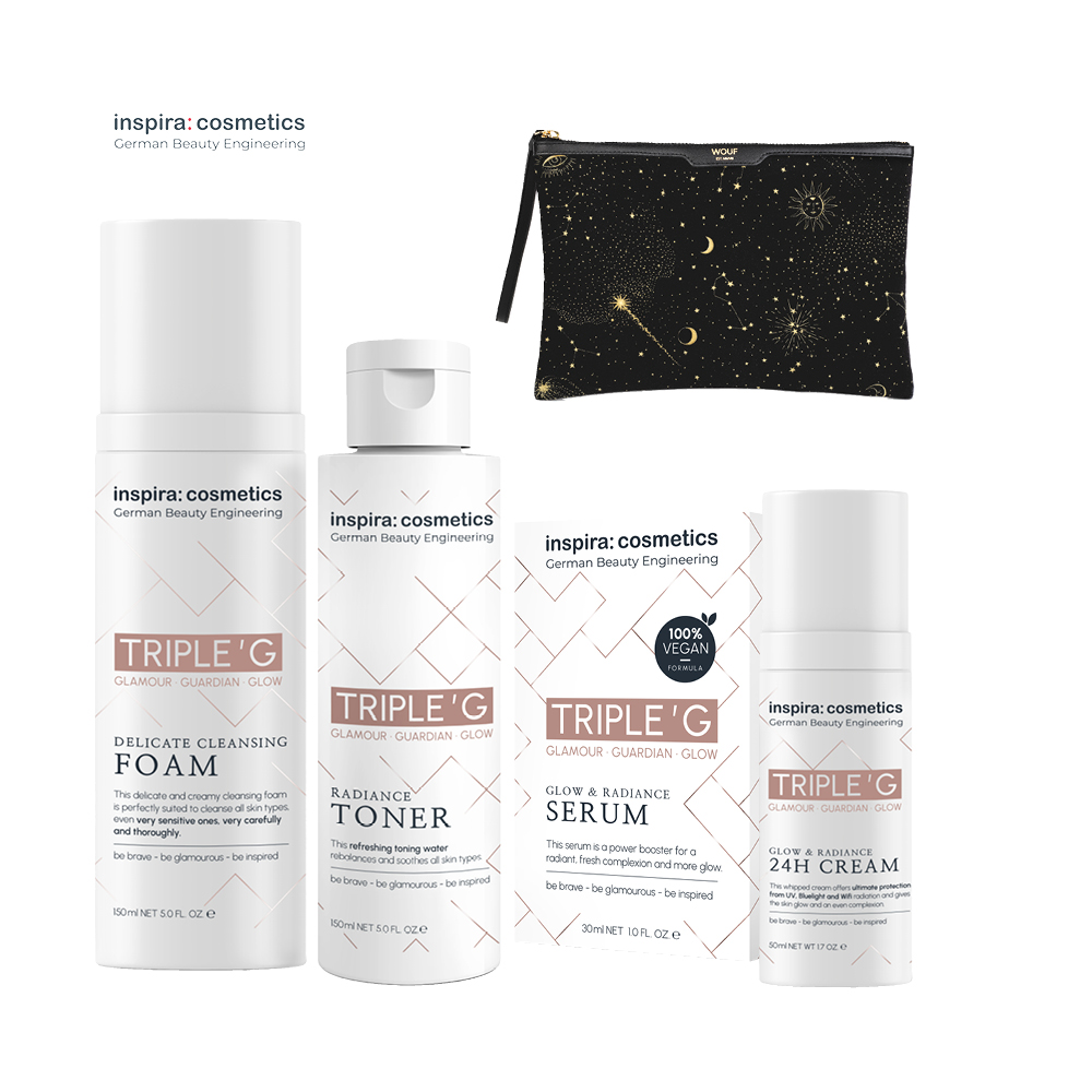 inspira: cosmetics Set „TRIPLE ’ G” +  WOUF Samt-Clutch