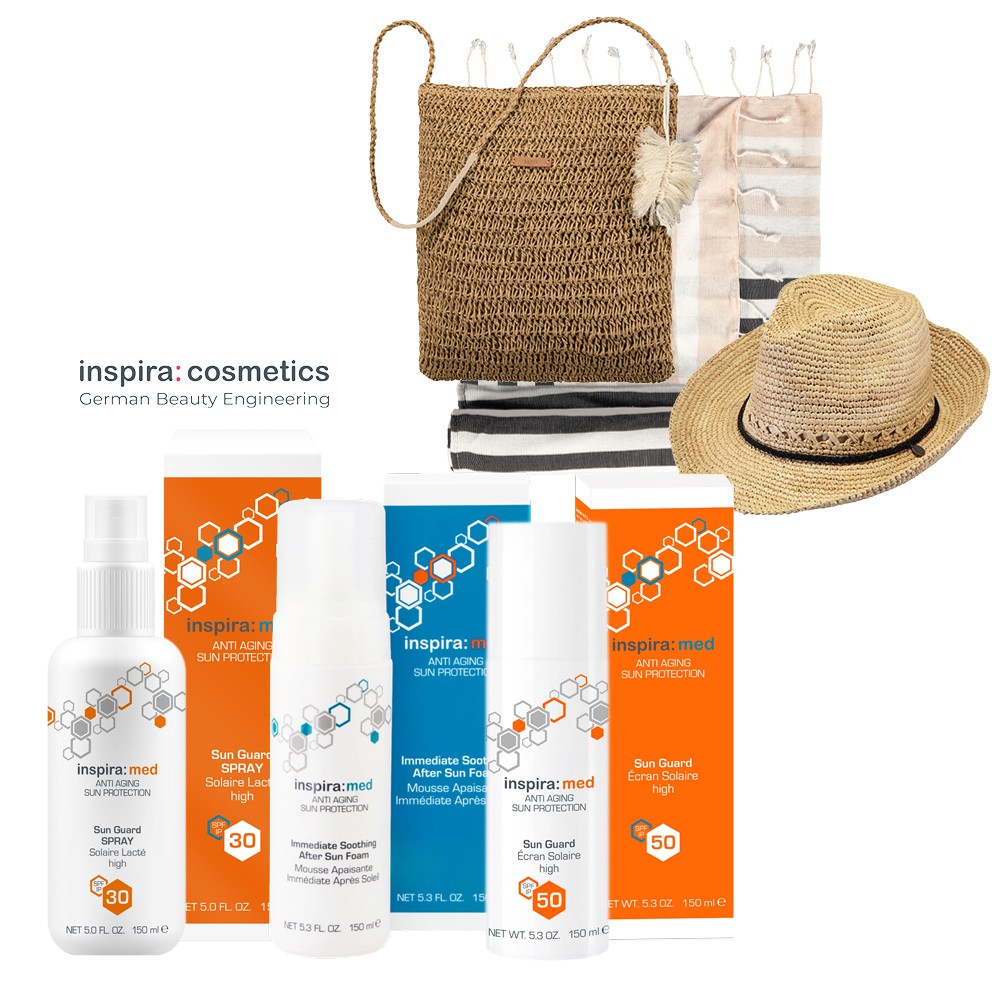 Inspira: cosmetics Set „ANTI AGING SUN GUARD“ + Strand-Set, 6tlg.