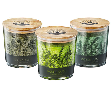 Kerzen-Set "Kräuter im Glas", 3-tlg.